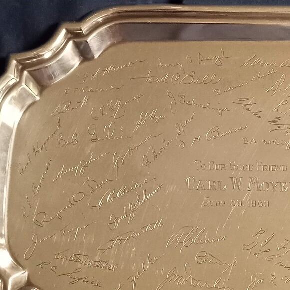 Vintage Sterling Silver Tray Poole Award Carl W. Moyer 1960 Engraved Signatures - Picture 8 of 11